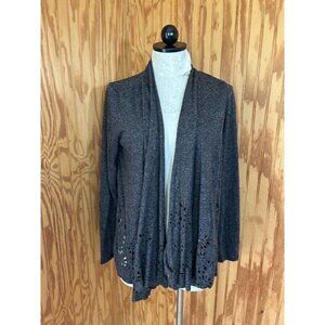 Meadow Rue Sweater Cardigan Long Sleeve Eyelet‎ Warmer Heathered Gray Sz M